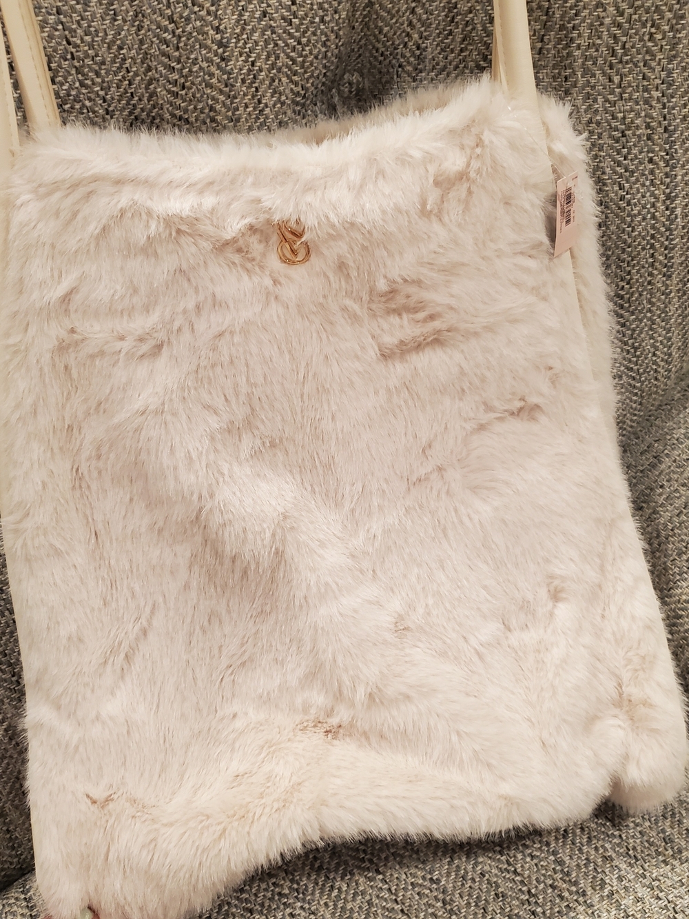 NWT Victoria's Secret Ivory Faux Fur Tote with Gold Charm